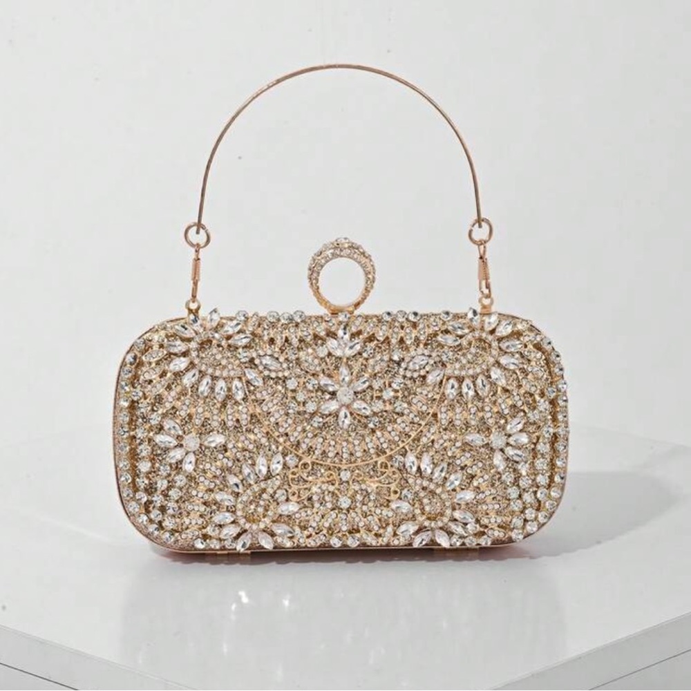 Elegant Gold Crystal Embellished Clutch